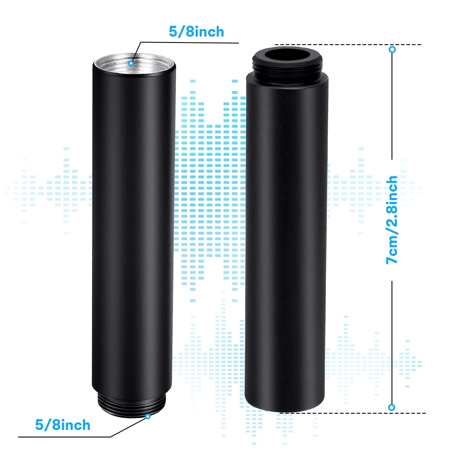 YOUSHARES Mic Stand Extension, 5/8 '' Female to 5/8 '' Male Microphone Extension Tube for Desk Stands(3.15 in) 2Pcs